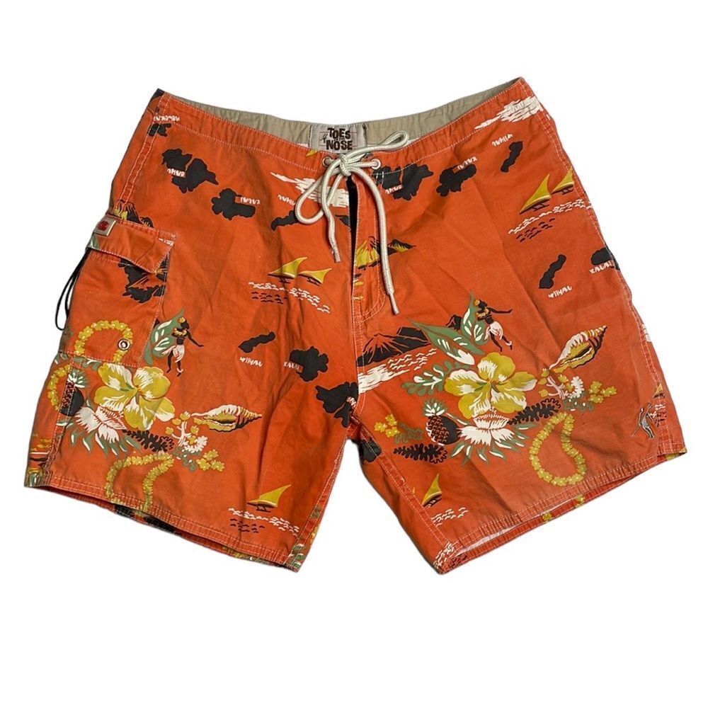 Toes on the Nose Orange Aloha print board shorts 32